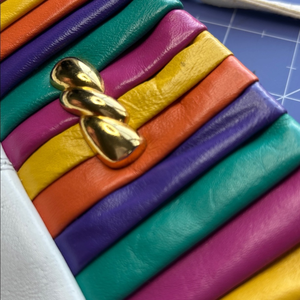 Fay vintage clutch/shoulder bag no material ID Rainbow stripe gold embellishment